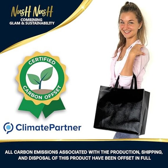 Black Gift Bags Large Size –Set of 10 Shiny Black Reusable Gift Bags With Handle - Picture 2 of 4